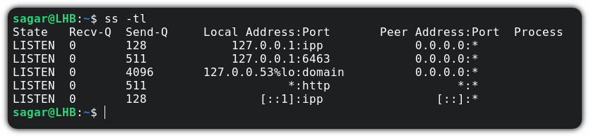 list listening tcp ports in linux