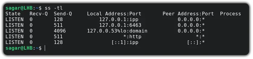 list listening tcp ports in linux