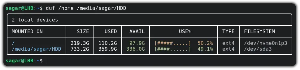 list specific drives using duf command