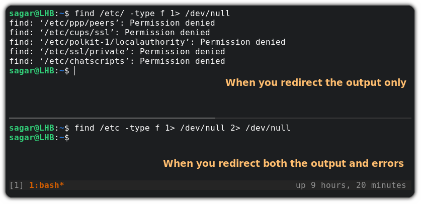 redirect output and error to /dev/null in linux