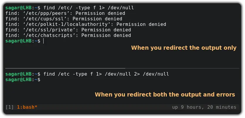 redirect output and error to /dev/null in linux