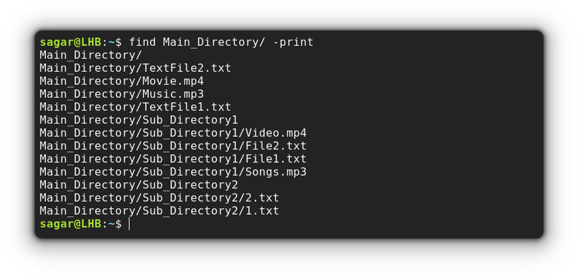 use the find command to list files recursively 