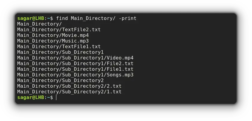 use the find command to list files recursively 