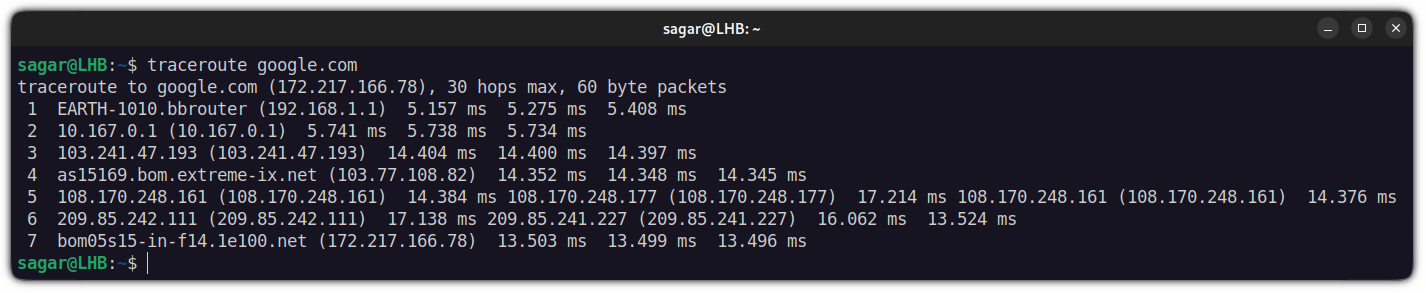 use traceroute command in linux