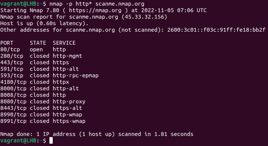 Use wildcards while port scanning with nmap