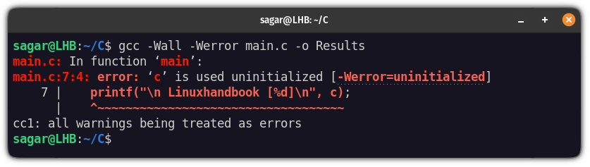 Convert warnings into errors in GCC compiler