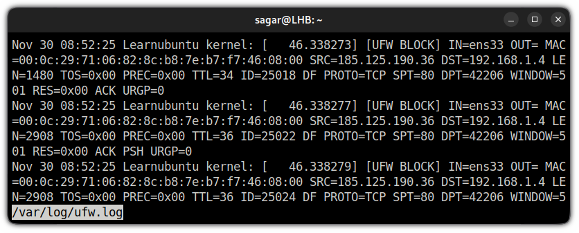 check UFW firewall logs in linux