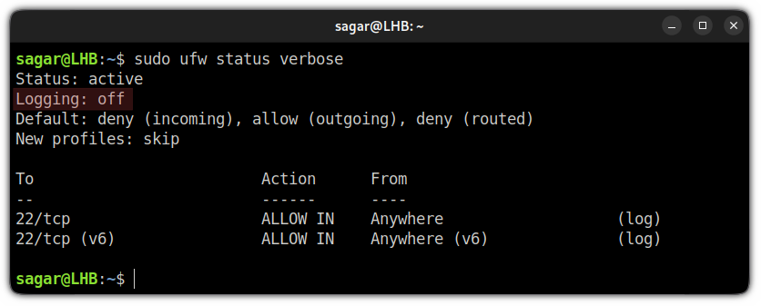 check status of UFW logging in linux