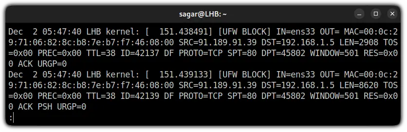 meaning of ufw firewall logs 