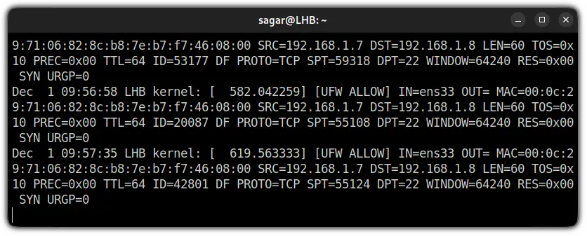 monitor UFW firewall logs live in Linux