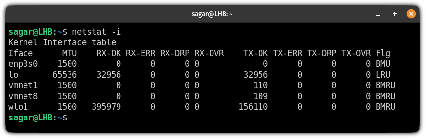 Show network interfaces using the netstat command on linux