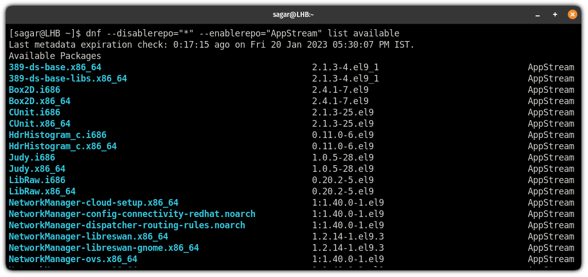 check availabe packages in specific repository in rocky linux