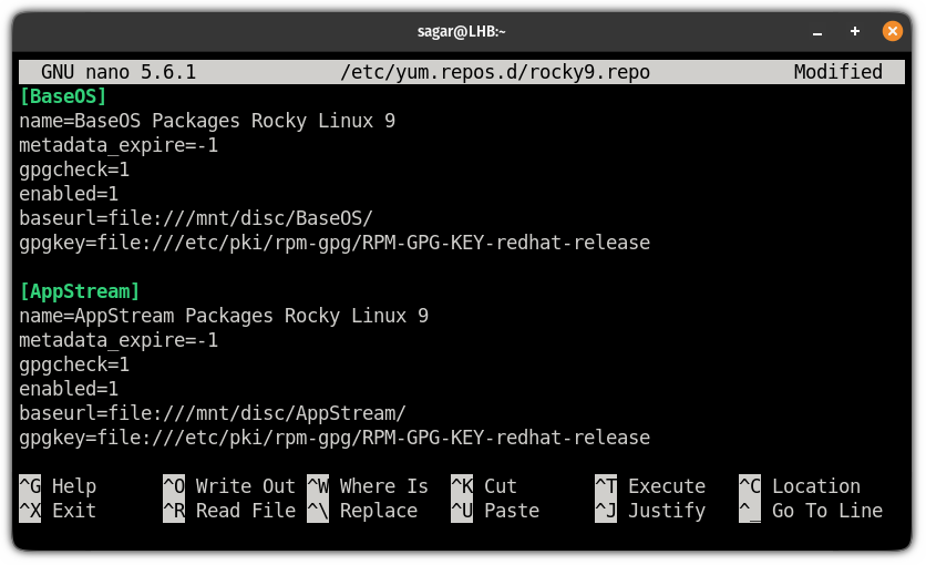 change contents of rocky9.repo file to create local repository