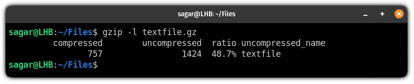 check the contents of compressed file using the gzip command on linux