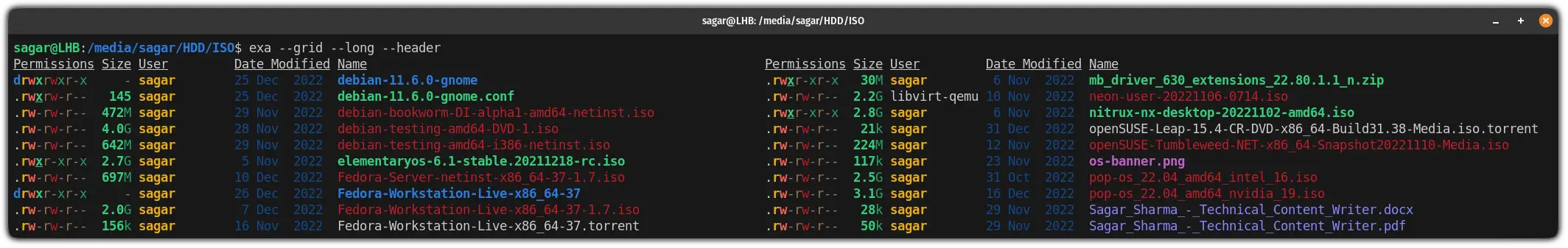 combine long and grid view using the exa command