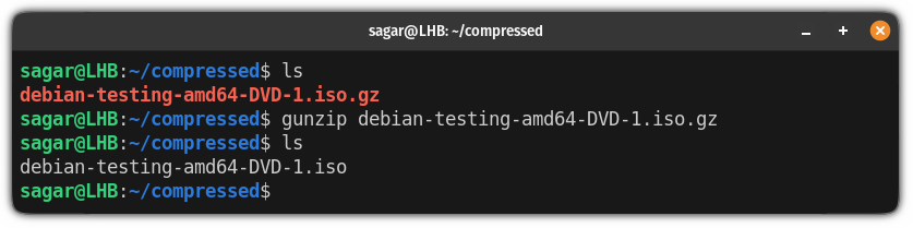 decompress files in linux using gunzip command