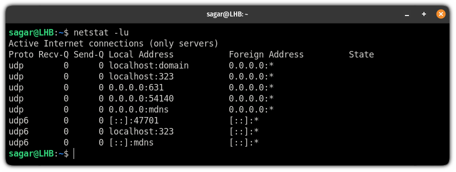 find listening UDP ports on linux using netstat command