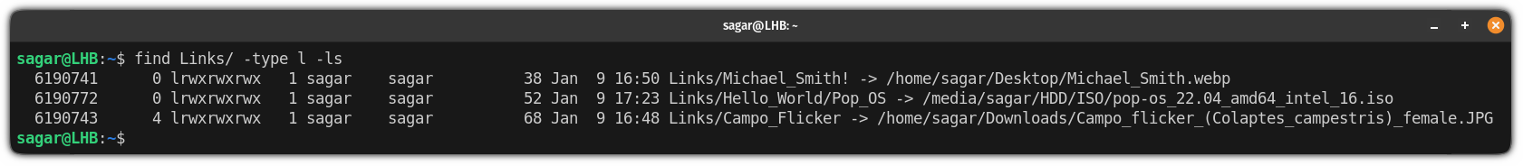 get additional information of symbolic links using the find command