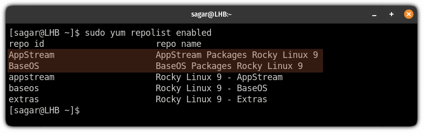 list enabled repositories in rocky linux