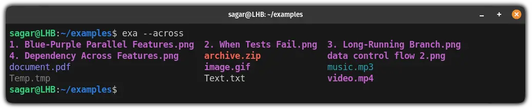 list files and sort them respective to rows in linux