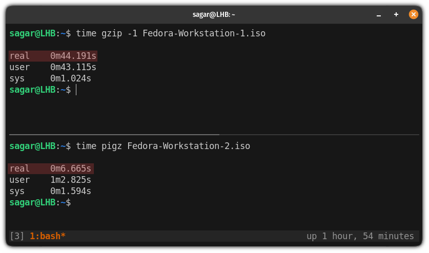 performace difference between gzip and pigz on Linux