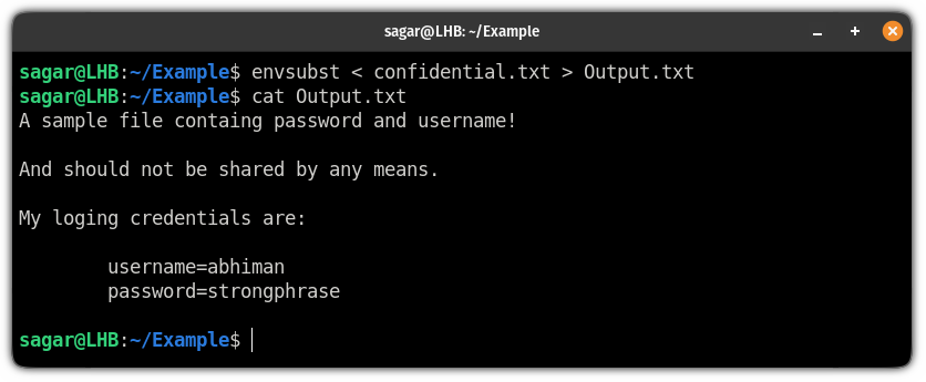 redirect envsubst output to file on linux