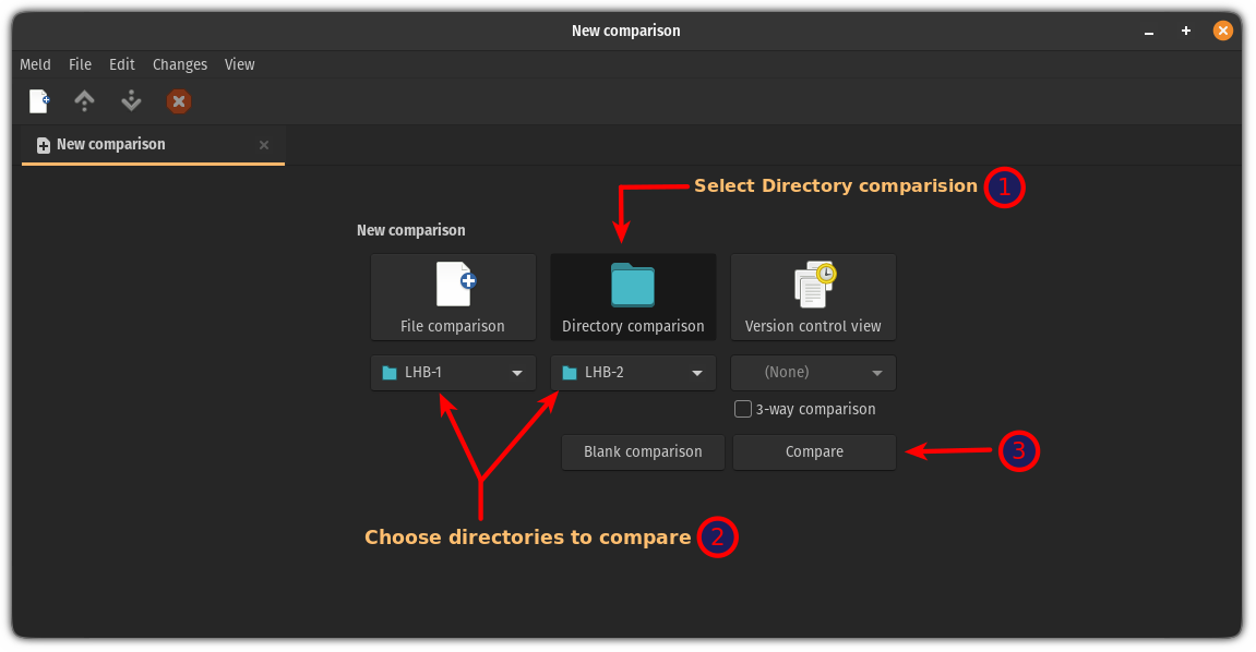 select directories to compare on meld