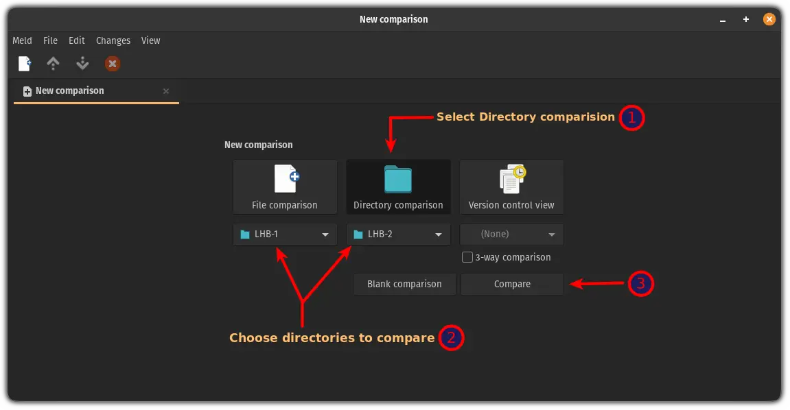 select directories to compare on meld