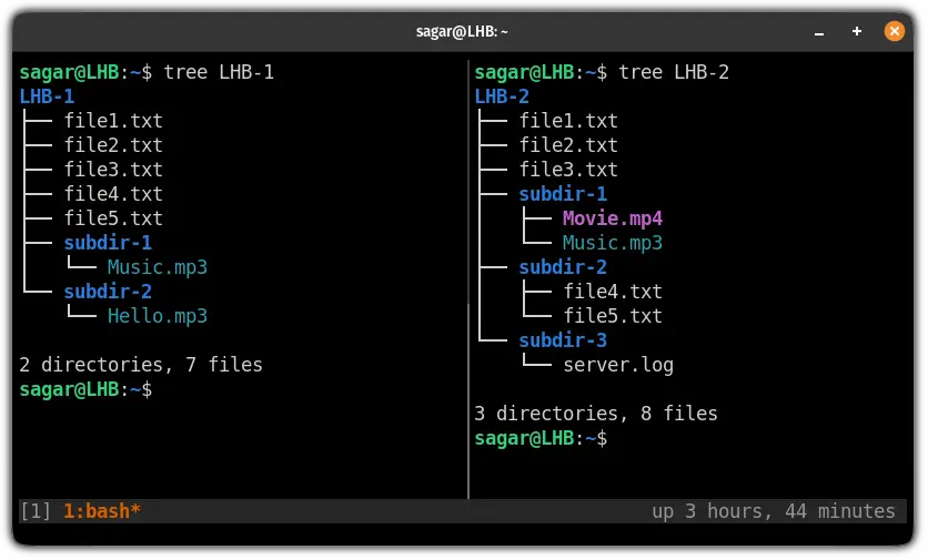 linux compare files in two directories