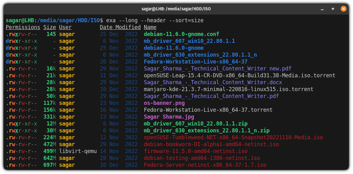 sort files based on file size on linux