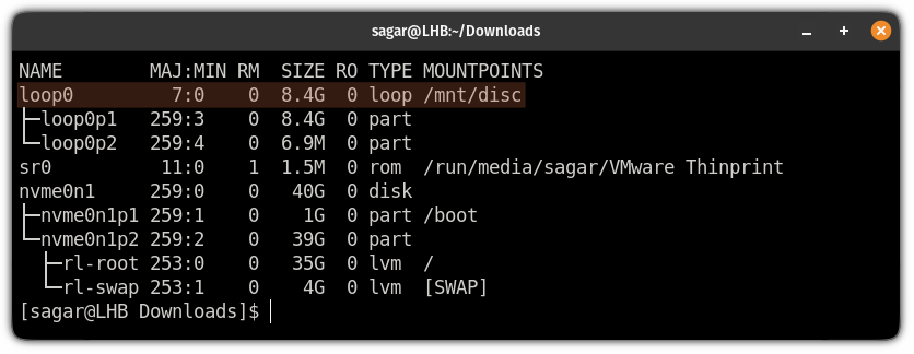 use lsblk command to list mounted drives