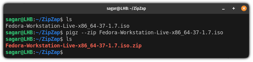zip files in linux terminal using the pigz command