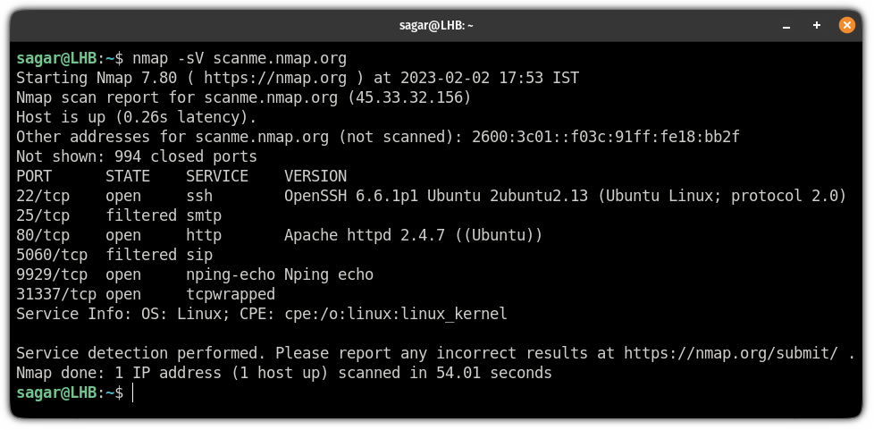 Get information about the services of hosts using the nmap command