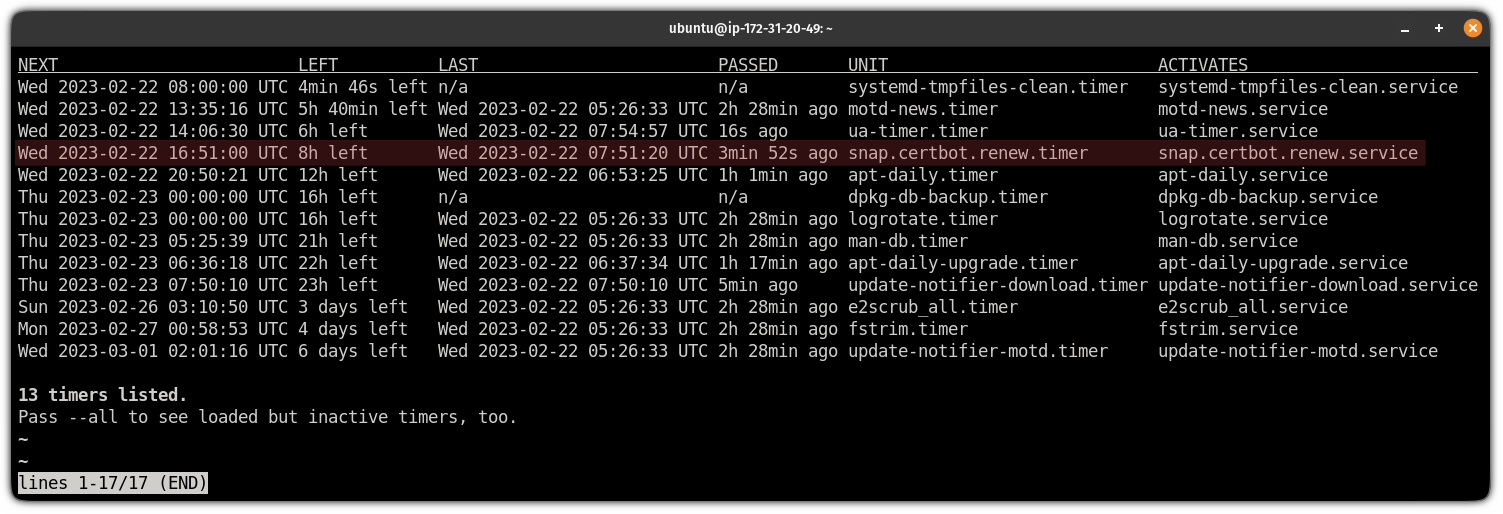 list timers on Ubuntu