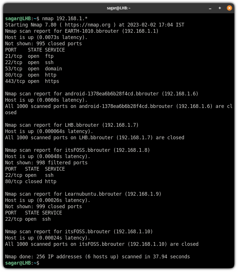 scan entire subnet using the nmap command on linux