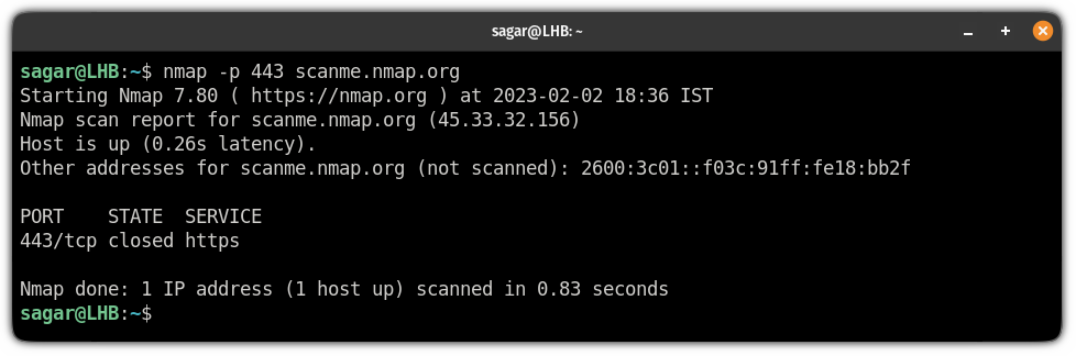 scan specific port using nmap command on linux