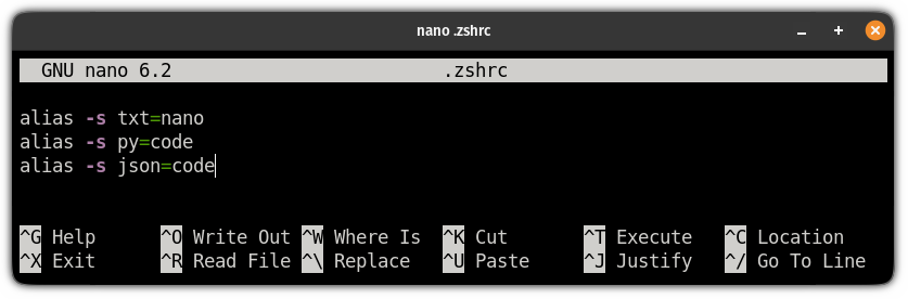 enable suffix alias in ZSH