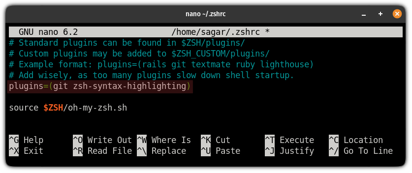 enable syntax highlighting in ZSH using the oh my zsh