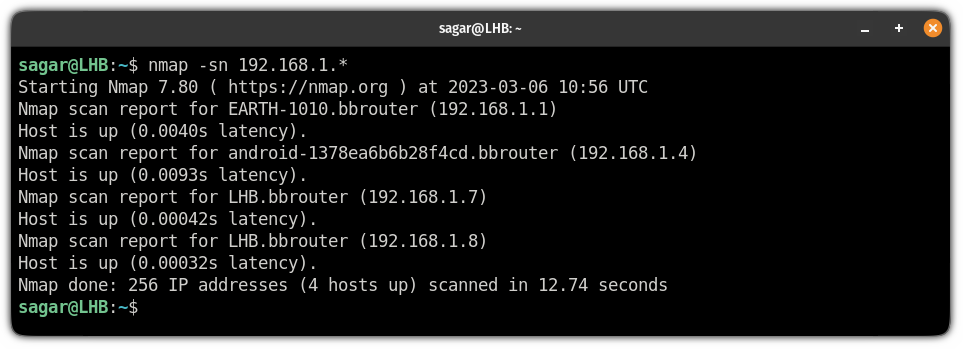 ping sweep the entire subnet using the nmap command in linux