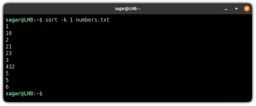 sort command will only sort numbers based on the first character