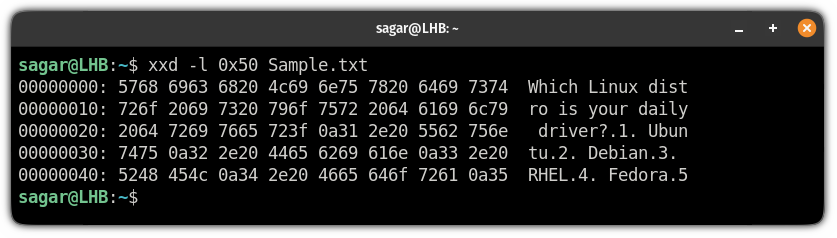 specify the output length in xxd command in linux