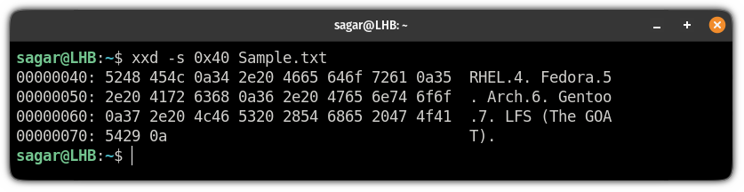 trim hex dump using the xxd command in linux