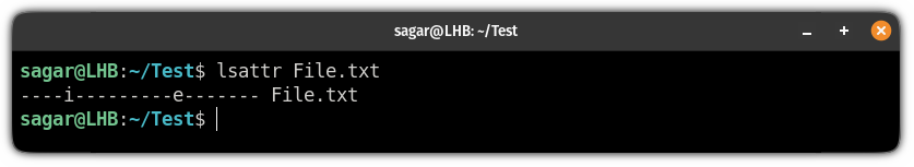 use lsattr command to check attributes of file