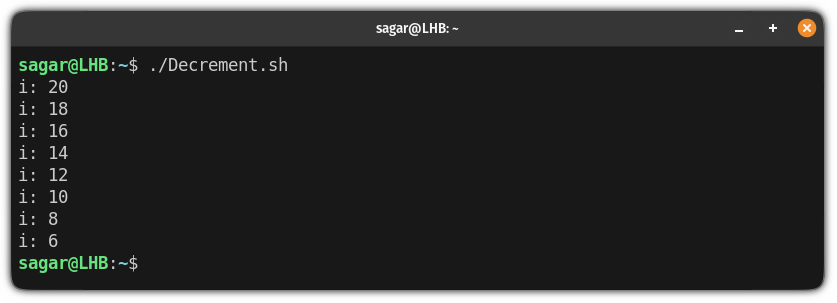decrement value in bash using the let in bash script