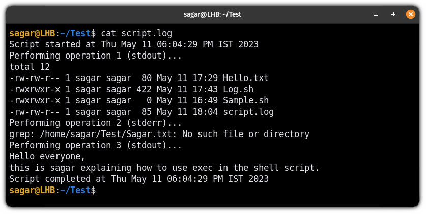 use exec command in shell script to store logs