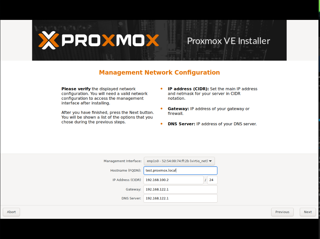 Network config with Proxmox