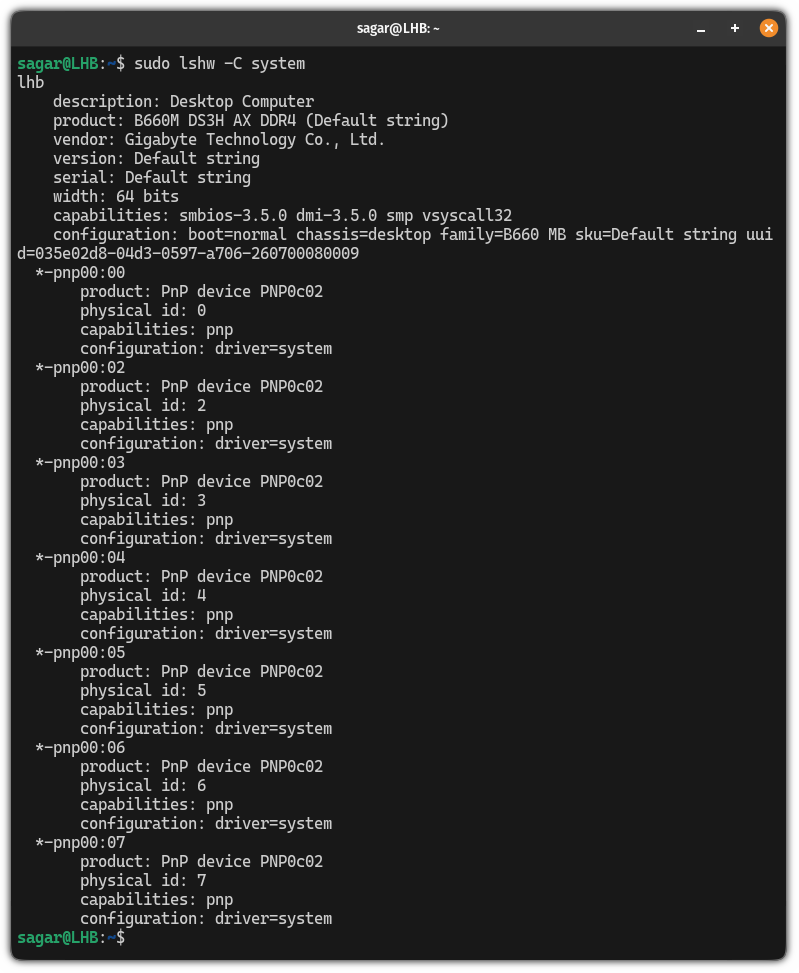 get the system information using the lshw command in Linux