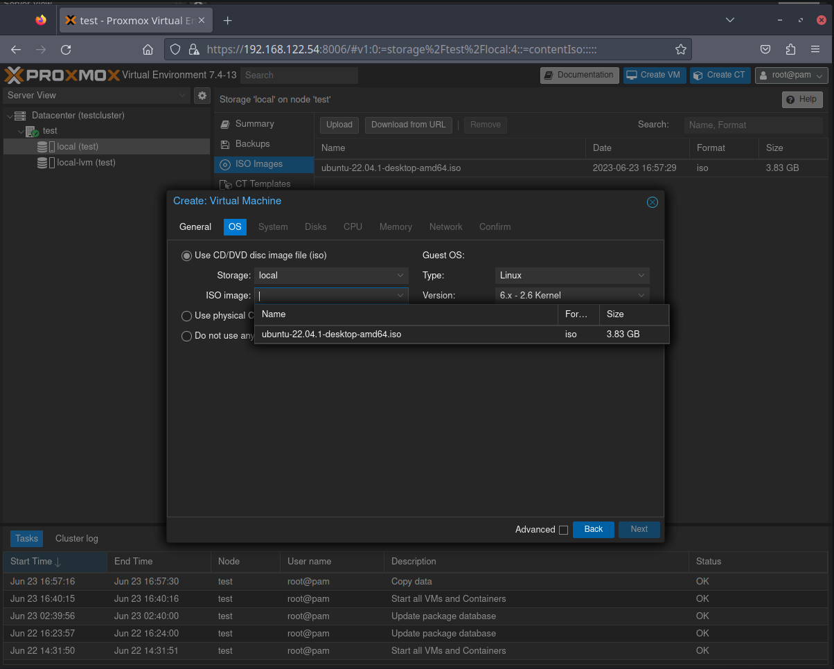 Selected ISO in Proxmox