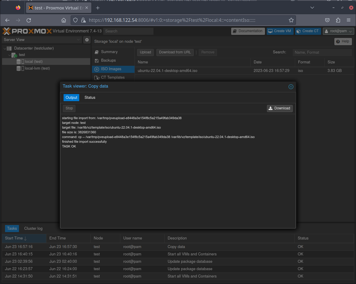 Successfully added ISO to Proxmox