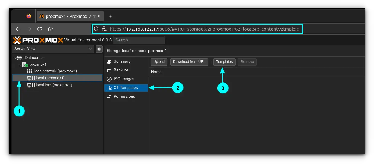 Click on the local data store from the side panel and select the CT Templates